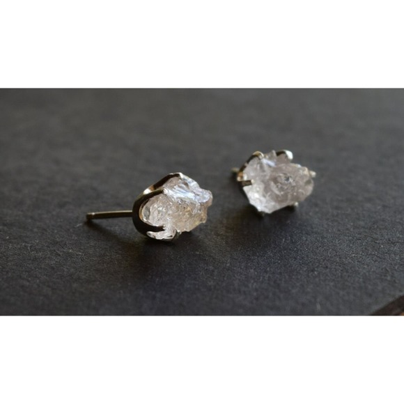 raw stone earrings, natural crystal studs in sterling silver - Picture 4 of 5